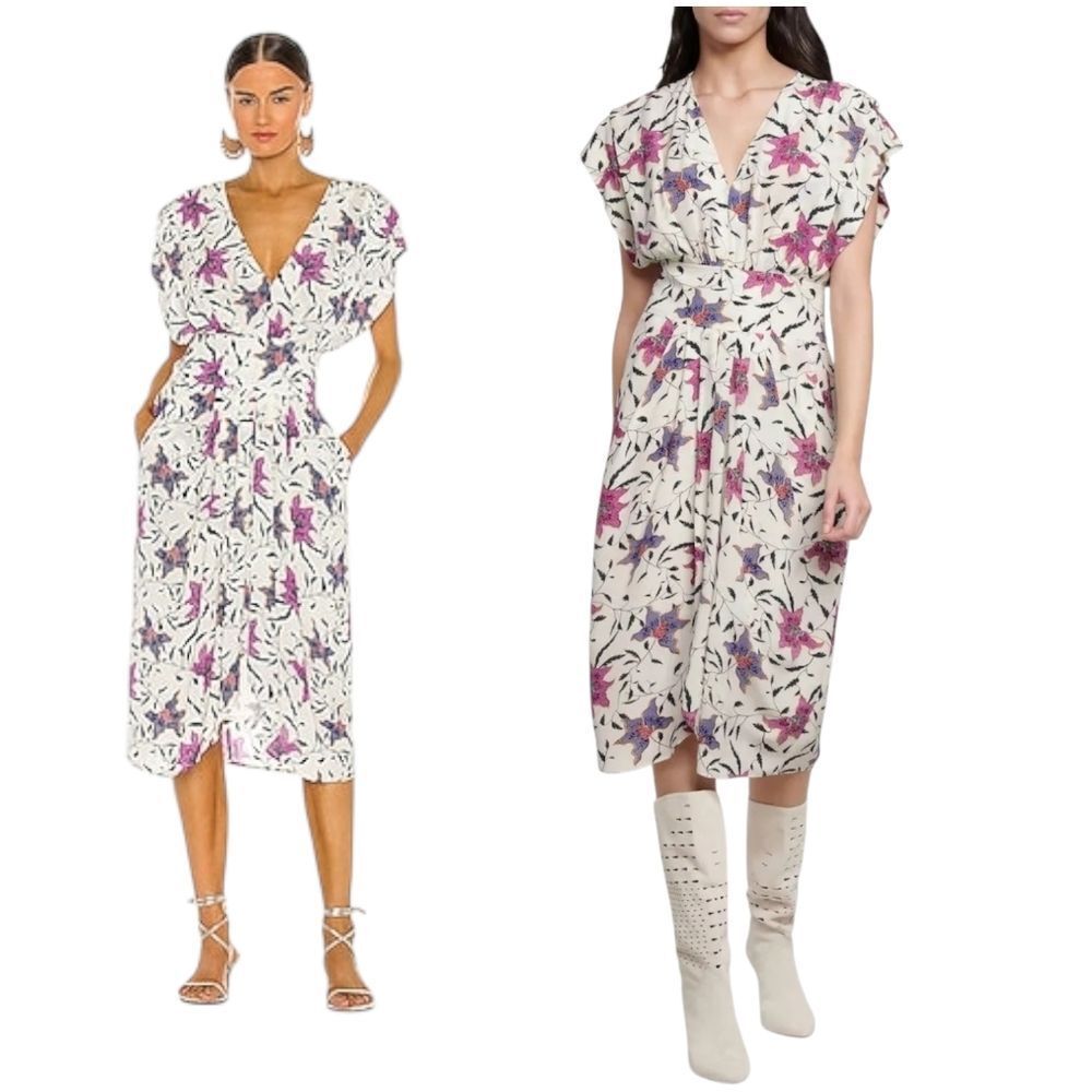 Isabel Marant Toile Omeya Floral Pleated Viscose Midi Dress With Pockets S